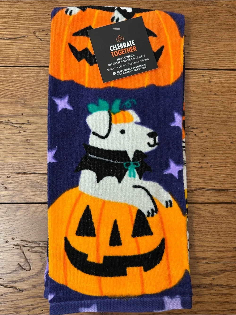 Celebrate Together Halloween Dog & Pumpkin Kitchen Towels - Purple & Orange